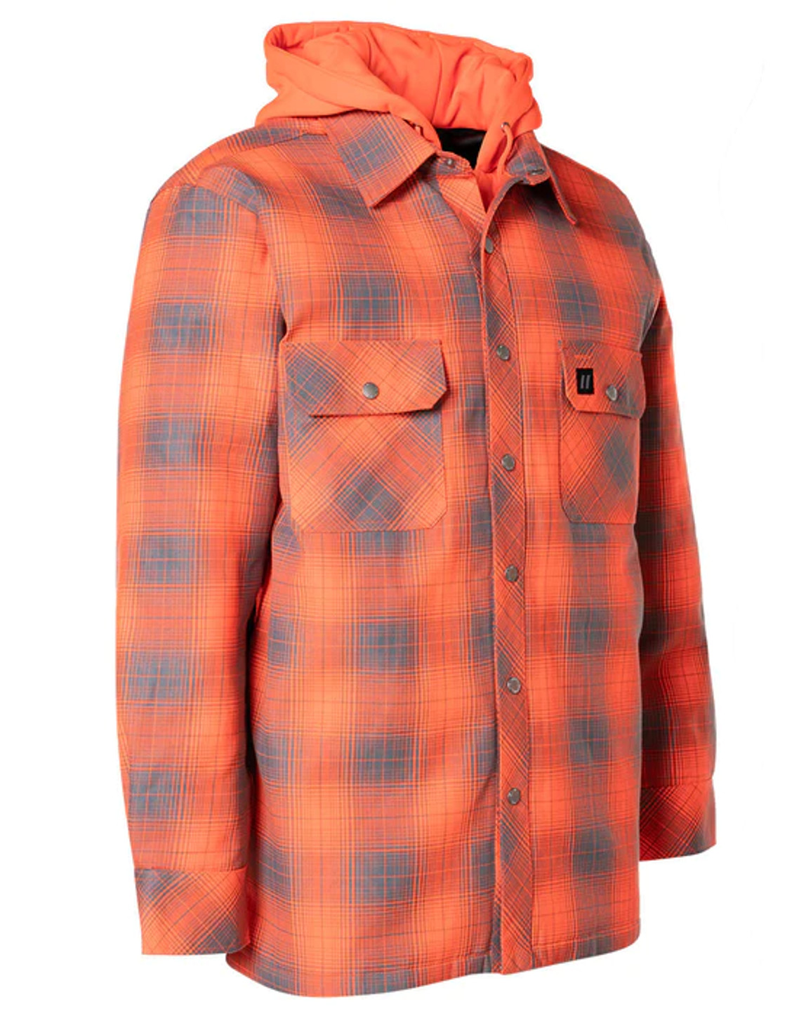 ForceField Hi Vis Orange Shadow Plaid Hooded Quilt-Lined Flannel Shirt Jacket | SafetyApparel.ca