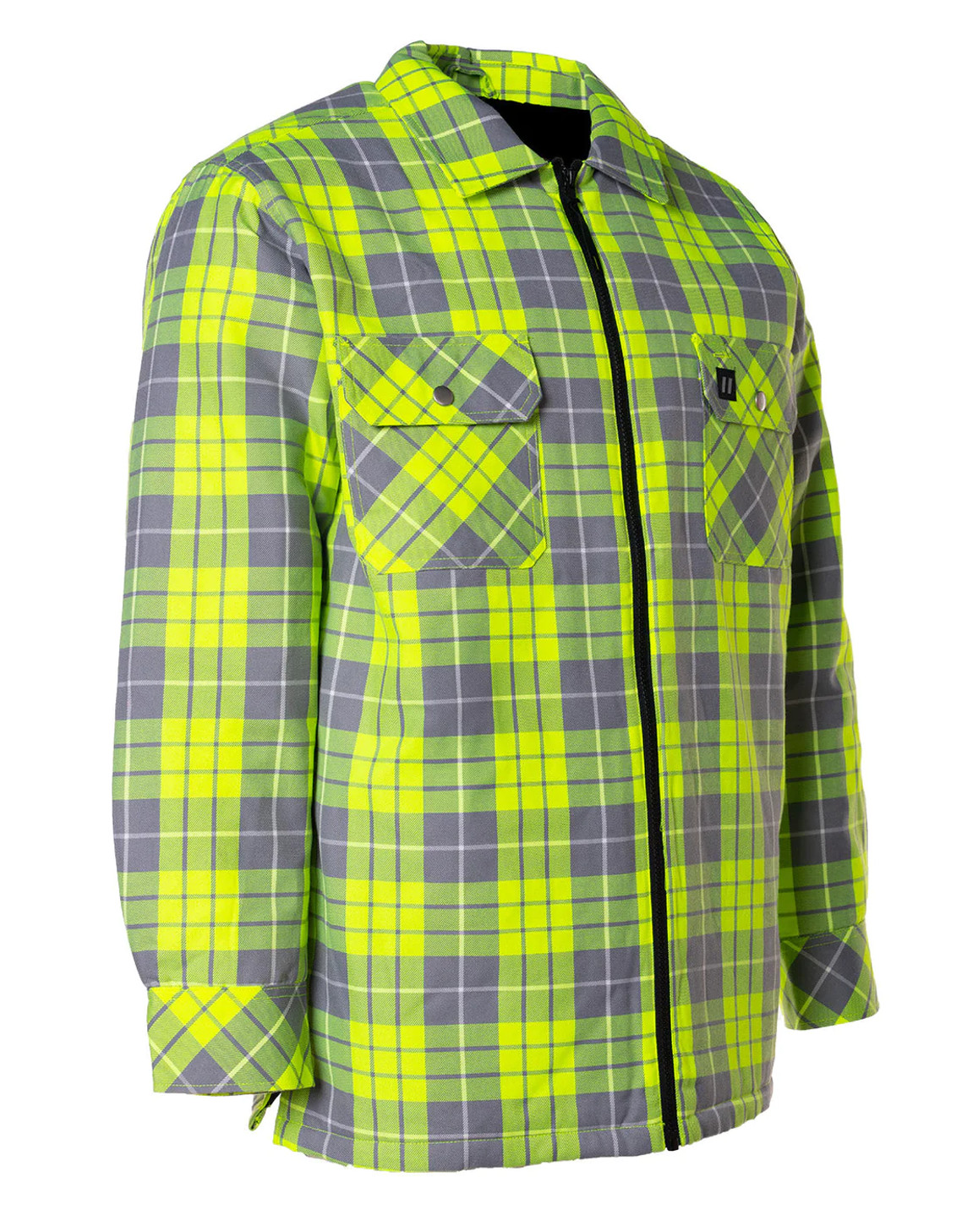 ForceField Hi Vis Lime Plaid Quilted Flannel Shirt Jacket with Front Zip | SafetyApparel.ca