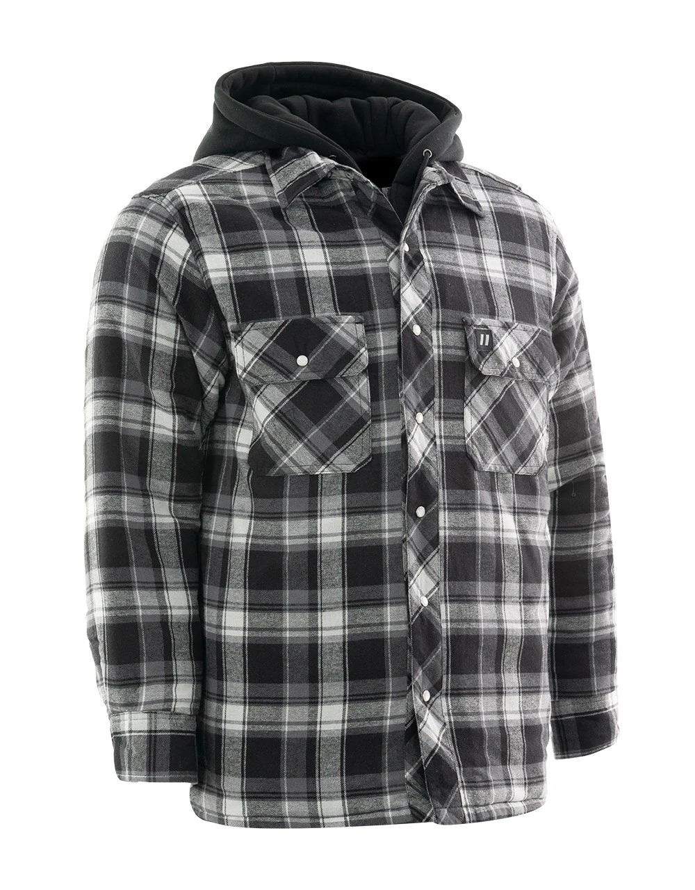 ジャケット・アウター Quilted Lined Hooded Flannel Shirt Forcefield Grey Plaid Hooded Quilted Flannel Shirt Jacket