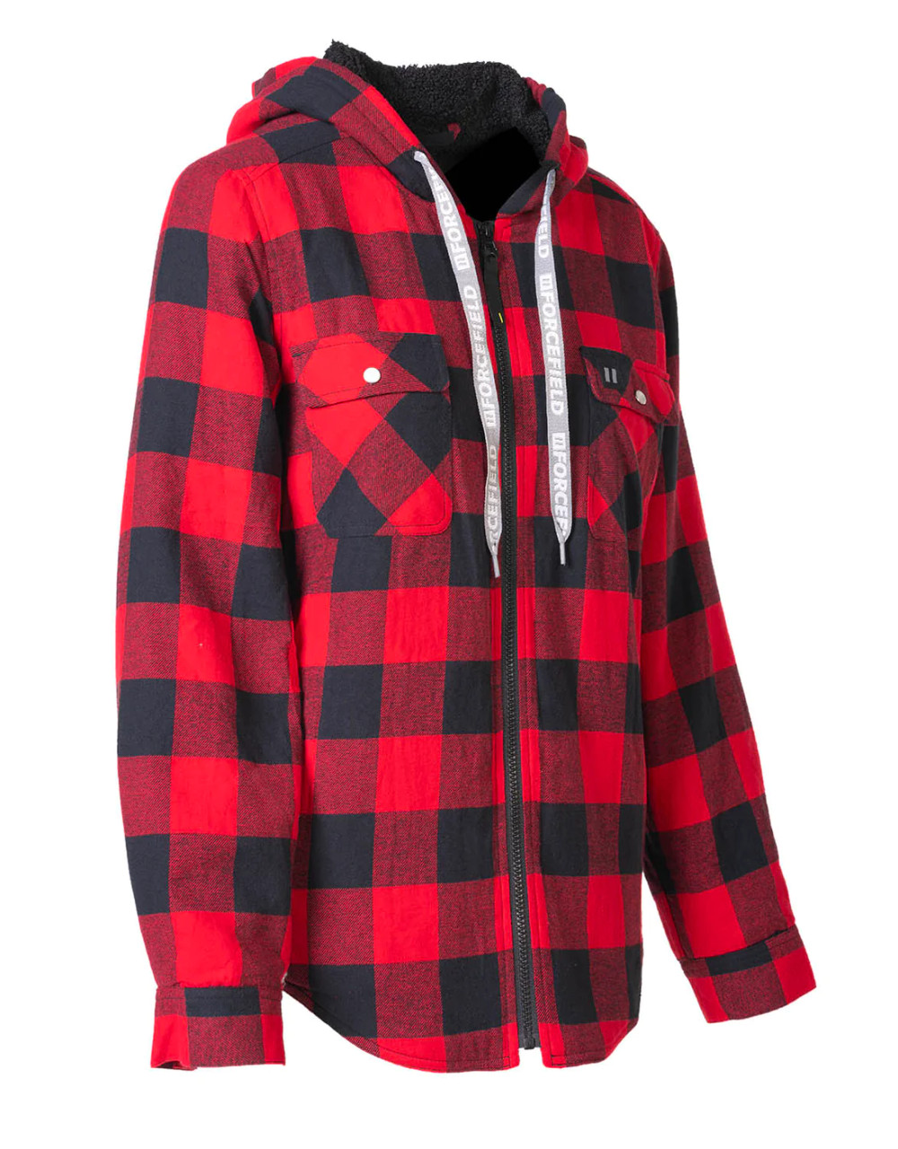 ForceField Women's Hooded Sherpa-Lined Buffalo Plaid Flannel Shirt