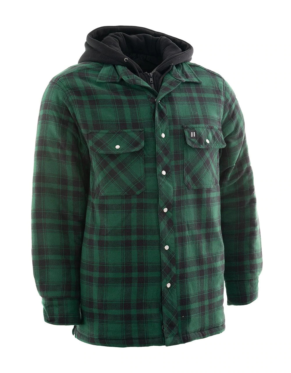 Forcefield Green Plaid Hooded Quilted Flannel Shirt Jacket