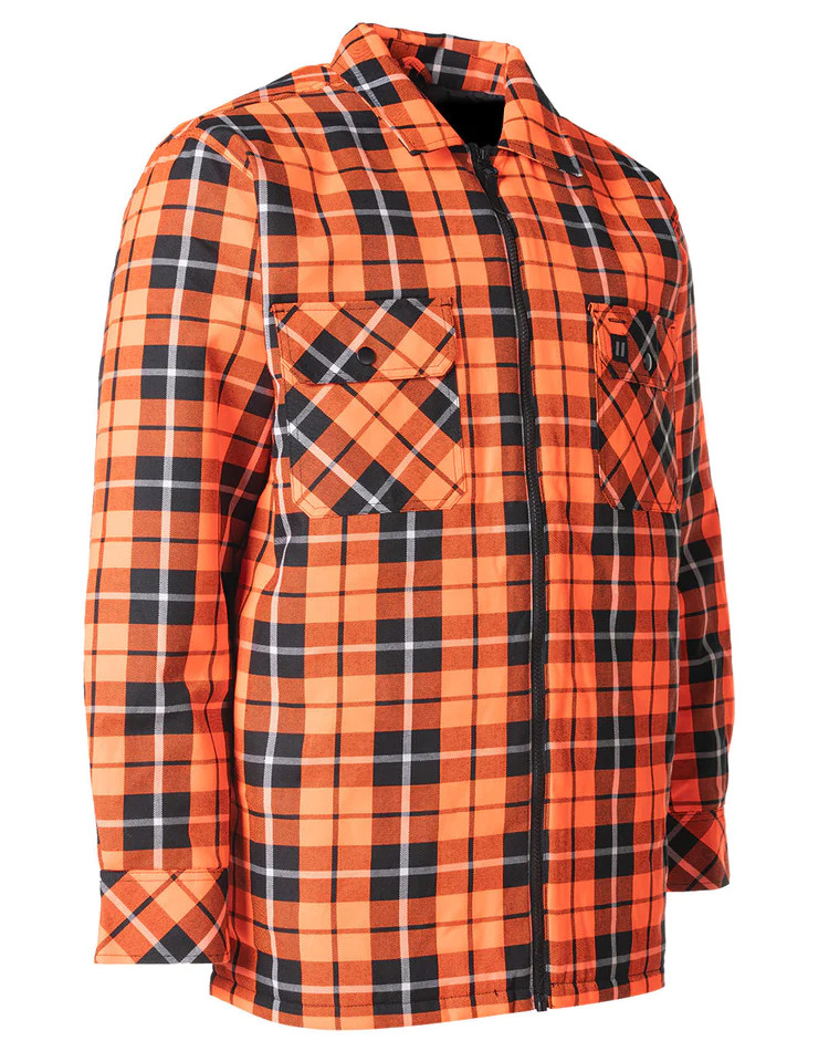 ForceField Hi Vis Orange Tartan Plaid Quilted Flannel Shirt Jacket