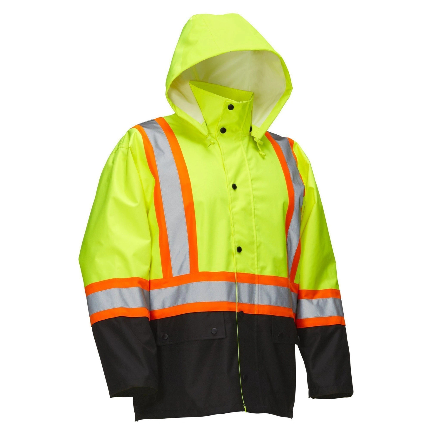 Forcefield Hi Vis Safety Rain Jacket with Snap-Off Hood