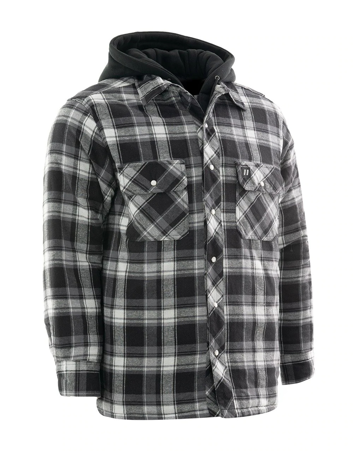 Forcefield Grey Plaid Hooded Quilted Flannel Shirt Jacket