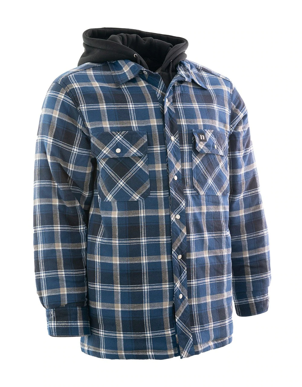 Blue Plaid Hooded Quilted Flannel Shirt Jacket