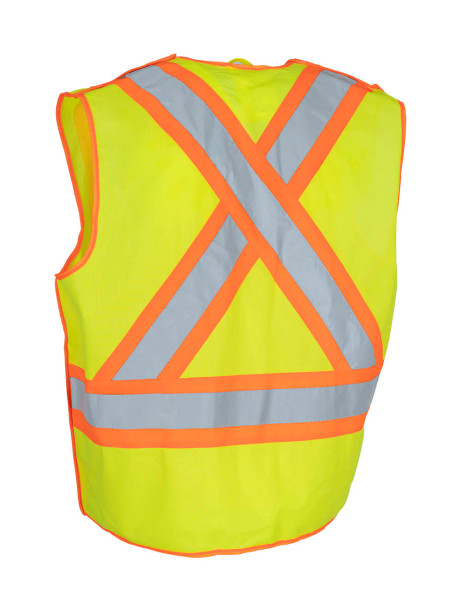 Forcefield 5-Point Tear-Away Hi Vis Traffic Safety Vest, Tricot Polyester | SafetyApparel.ca