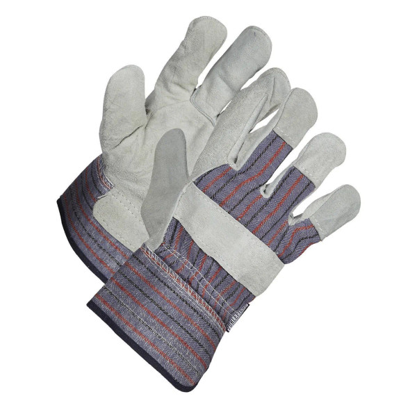 Forcefield Split Leather Striped Back Gloves With Rubberized Cuffs (12 Pairs/Box) | SafetyApparel.ca