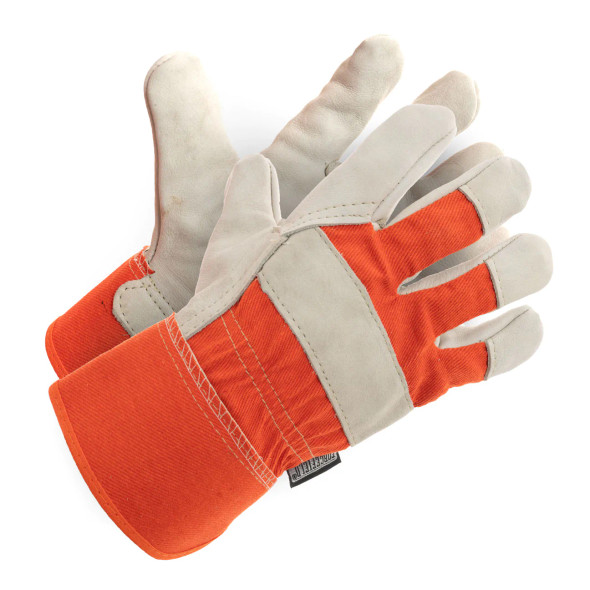 Hi-Vis Grain Cowhide Leather Gloves With Fluorescent Rubberized Cuffs (12 Pairs/Box) | Safetyapparel.ca