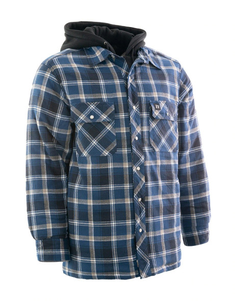 Forcefield Blue Plaid Hooded Quilted Flannel Shirt Jacket | Safetyapparel.ca