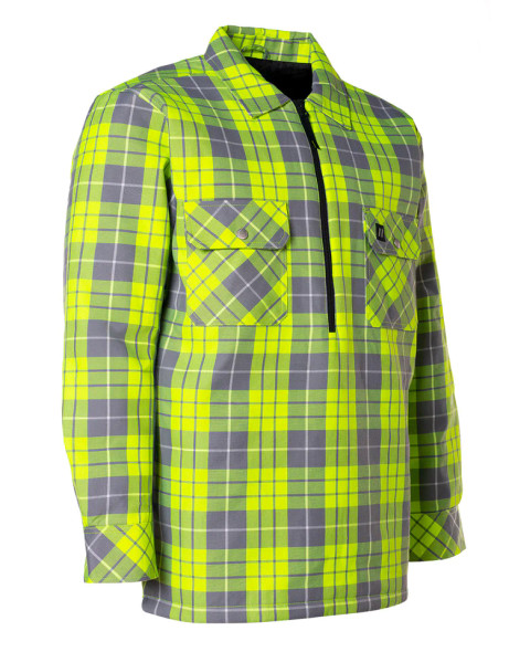 ForceField Hi Vis Plaid Quilted Flannel Shirt Jacket with 1/2 Zip Front Closure | SafetyApparel.ca