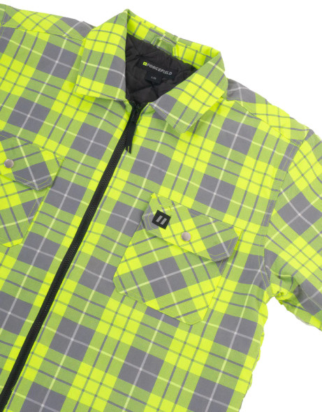 ForceField Hi Vis Lime Plaid Quilted Flannel Shirt Jacket with Front Zip | SafetyApparel.ca