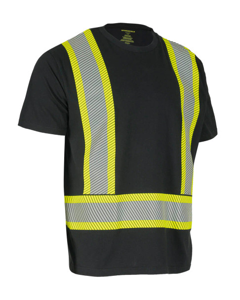 ForceField Athletic Fit Hi Vis Crew Neck Short Sleeve Safety Tee Shirt with Segmented Reflective Tape | Black
