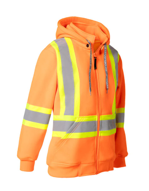ForceField Women's Hi Vis Orange Safety Hoodie with Detachable Hood | SafetyApparel.ca