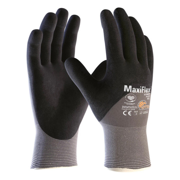 PIP Maxiflex Ultimate, 15G Gray Nylon Shell, 3/4 Black Nitrile Micro-Foam Gloves (12 Pairs/Box) | SafetyApparel.ca