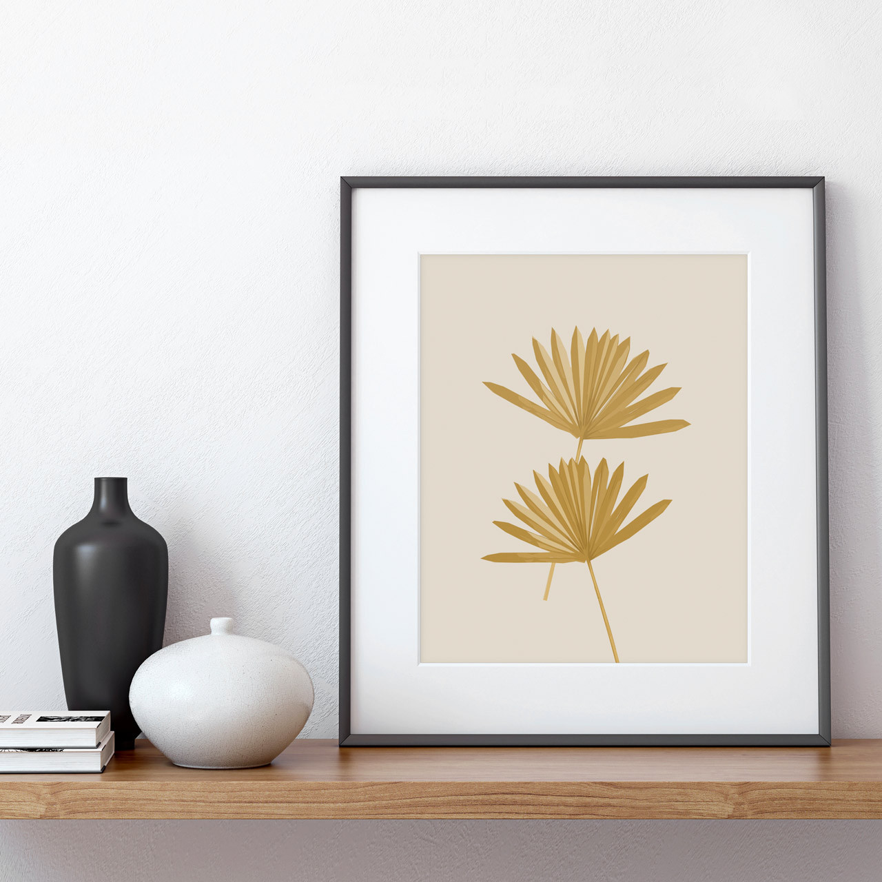 'Sun Palm III' in Ochre Abstract Palm Leaf Art Print from The Printed Home