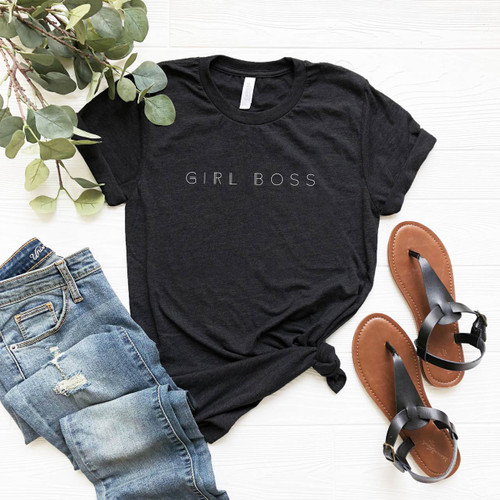 GIRL BOSS Vintage T-Shirt (White on Charcoal Gray) from The Printed Home