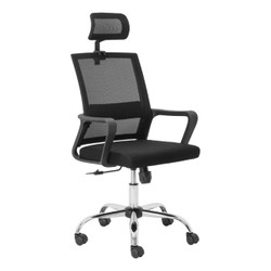 Cindy Chrome High-Back Office Chair PCL-MHB-CCH, ergonomic black office chair with chrome base, adjustable height, mesh backrest and headrest, and caster wheels for mobility. Cindy Chrome High-Back Office Chair PCL-MHB-CCH, ergonomic black office chair with chrome base, adjustable height, mesh backrest and headrest, and caster wheels for mobility.