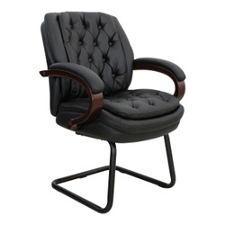 President Heavy Duty Visitor Office Chair CEC-GVC-PVC-CEP-1, black leather executive visitor chair with cushioned backrest and seat, wooden armrests, and sturdy metal frame. President Heavy Duty Visitor Office Chair CEC-GVC-PVC-CEP-1, black leather executive visitor chair with cushioned backrest and seat, wooden armrests, and sturdy metal frame.