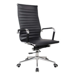 Classic Eames Genuine Leather High-Back Office Chair, black leather-upholstered high-back ergonomic office chair with chrome accents and adjustable height, suitable for professional workspace. Classic Eames Genuine Leather High-Back Office Chair, black leather-upholstered high-back ergonomic office chair with chrome accents and adjustable height, suitable for professional workspace.