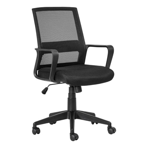 Cindy Medium-Back Office Chair PCL-MMB-CPM, black ergonomic office chair with mesh back and cushioned seat, adjustable height, and rolling casters