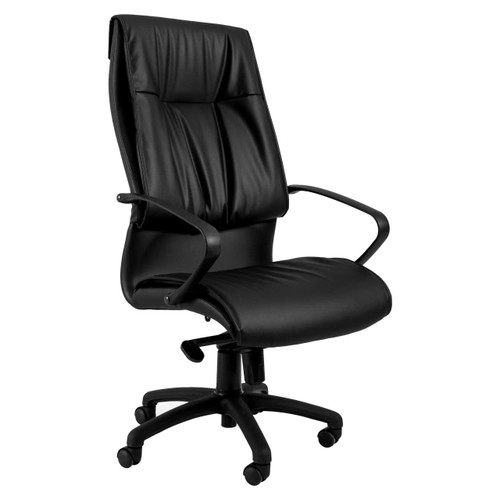 Mirage High-Back Office Chair, black ergonomic executive chair with padded high backrest, armrests, and adjustable height, designed for office use.