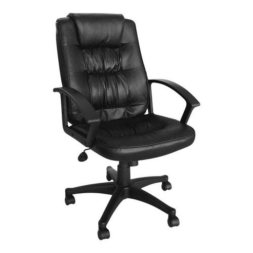 Brooklyn Medium-Back Office Chair, black leather ergonomic office chair with adjustable height and swivel base.