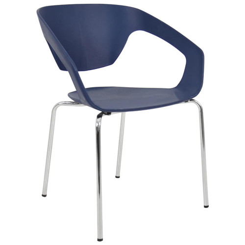 Replica Vad Café Restaurant Chair, RAC-1268133, modern blue plastic chair with a unique curved backrest and armrest design, supported by shiny metal legs. Replica Vad Café Restaurant Chair, RAC-1268133, modern blue plastic chair with a unique curved backrest and armrest design, supported by shiny metal legs.