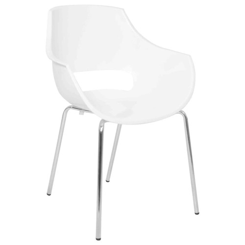 Bucket Café Chair RAC-1192803-1, modern white cafe chair with a rounded plastic seat and metal legs.
