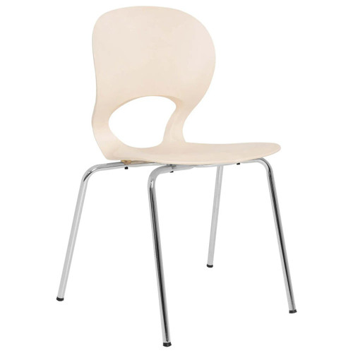 Cadeira Eclipse Café Chair RAC-1192940-1, modern beige cafe chair with a curved wooden seat and backrest featuring a distinctive cut-out design, supported by sleek metal legs.