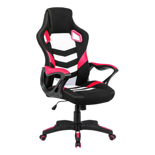 Dynamite Gaming Chair TOC-GCH-CH7400, a black and red ergonomic gaming chair with adjustable armrests, a high backrest with head and lumbar pillows, and a 360-degree swivel base with caster wheels.