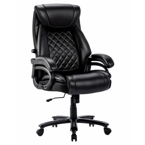 Limo High-Back Chair ISC-HCH-LIM, luxurious black executive office chair with quilted leather backrest, padded armrests, and adjustable height, ideal for executive offices.
