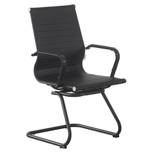 Midnight Visitor Chair, sleek black office visitor chair with padded seat and backrest, armrests, and a modern steel frame design.