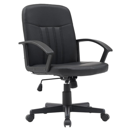 The OG Chairman Medium-Back TOC-MCH-CH9801, a black office chair with adjustable height, padded armrests, and a cushioned seat and backrest, suitable for ergonomic office seating. The OG Chairman Medium-Back TOC-MCH-CH9801, a black office chair with adjustable height, padded armrests, and a cushioned seat and backrest, suitable for ergonomic office seating.