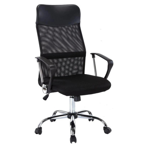 IC3 High-Back Chair TOC-HCH-CH8200, ergonomic black office chair with mesh backrest, adjustable height, and chrome base with caster wheels.