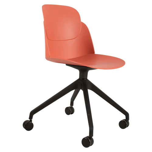 Aspen Nylon High Base Typist Office Chair, ergonomic office chair with a pink fabric seat and backrest, black plastic base with five caster wheels for mobility.