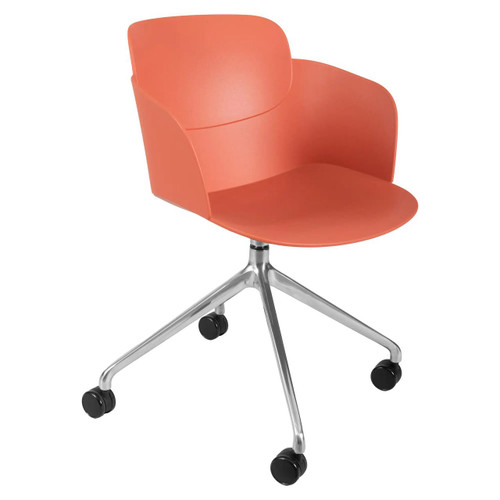 Lotus Aluminium High Base Typist Office Chair CEC-RES-LOT-AHBS, orange office chair with a high backrest, armrests, and a five-wheel chrome base for mobility. Lotus Aluminium High Base Typist Office Chair CEC-RES-LOT-AHBS, orange office chair with a high backrest, armrests, and a five-wheel chrome base for mobility.