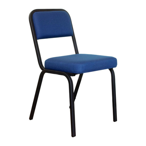 Staxis Stacker Chair CEC-CCH-STA, blue upholstered chair with black metal frame and four legs, designed for stacking and space-saving in conference rooms and event spaces.