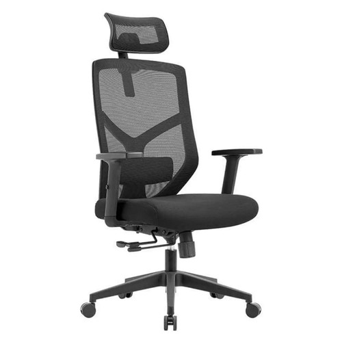 Vectron Ergonomic Mesh High-back Office Chair, black mesh office chair with adjustable armrests, headrest, and swivel base with caster wheels.