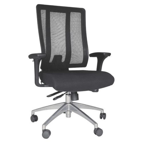Jankz Human Ergo Medium-back Office Chair JOF-MCH-9101, ergonomic black office chair with mesh backrest, cushioned seat, adjustable armrests, and a five-wheel base. Jankz Human Ergo Medium-back Office Chair JOF-MCH-9101, ergonomic black office chair with mesh backrest, cushioned seat, adjustable armrests, and a five-wheel base.