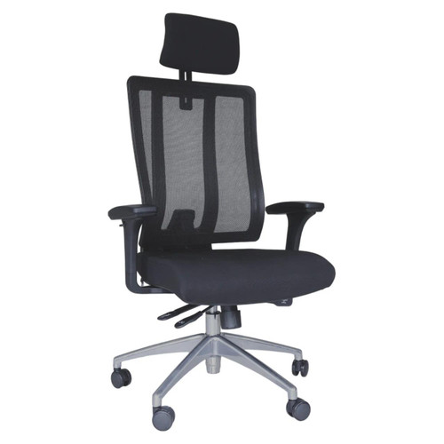 Jankz Human Ergo High-back Office Chair JOF-HCH-9100, black ergonomic office chair with adjustable headrest, mesh backrest, padded seat, armrests, and five-star wheeled base for comfortable office seating. Jankz Human Ergo High-back Office Chair JOF-HCH-9100, black ergonomic office chair with adjustable headrest, mesh backrest, padded seat, armrests, and five-star wheeled base for comfortable office seating.