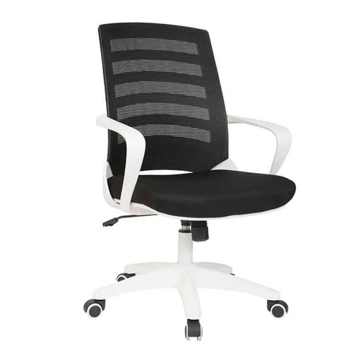 White Nite Operator Chair JOF-OCH-4300W, ergonomic office chair with black mesh back and cushioned seat, white armrests and base, and adjustable height for comfortable workspace seating. White Nite Operator Chair JOF-OCH-4300W, ergonomic office chair with black mesh back and cushioned seat, white armrests and base, and adjustable height for comfortable workspace seating.