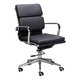 Eames Padded Medium-Back Office Chair PCL-GMB-PEM, black leather upholstery with chrome frame and wheels, ergonomic design for office use.