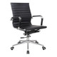 Classic Eames Medium-Back Office Chair, black leather upholstery with horizontal stitching and chrome accents on the armrests and base.