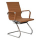Classic Eames Visitor Office Chair JOF-GVC-2803-1, modern brown leather office chair with sleek chrome frame and armrests.
