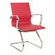 Classic Eames Visitor Office Chair JOF-GVC-2803-1, red padded lounge chair with chrome metal frame and armrest design.