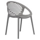 Iris Restaurant Chair CEC-RES-IRI, modern gray plastic outdoor dining chair with curved armrests and slatted backrest design.