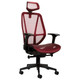 Crystal Mesh High-Back Office Chair CEC-HCH-CRY, ergonomic red mesh swivel office chair with adjustable armrests, headrest, and five-star wheeled base.