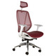 Crystal Mesh High-Back Office Chair CEC-HCH-CRY, burgundy mesh ergonomic office chair with adjustable headrest, white frame, and chrome base with caster wheels.