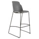 Aspen Bar Chair, modern grey bar stool with a sleek molded plastic seat and backrest, supported by a black metal frame with footrest for comfort.