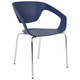 Replica Vad Café Restaurant Chair, RAC-1268133, modern blue plastic chair with a unique curved backrest and armrest design, supported by shiny metal legs.